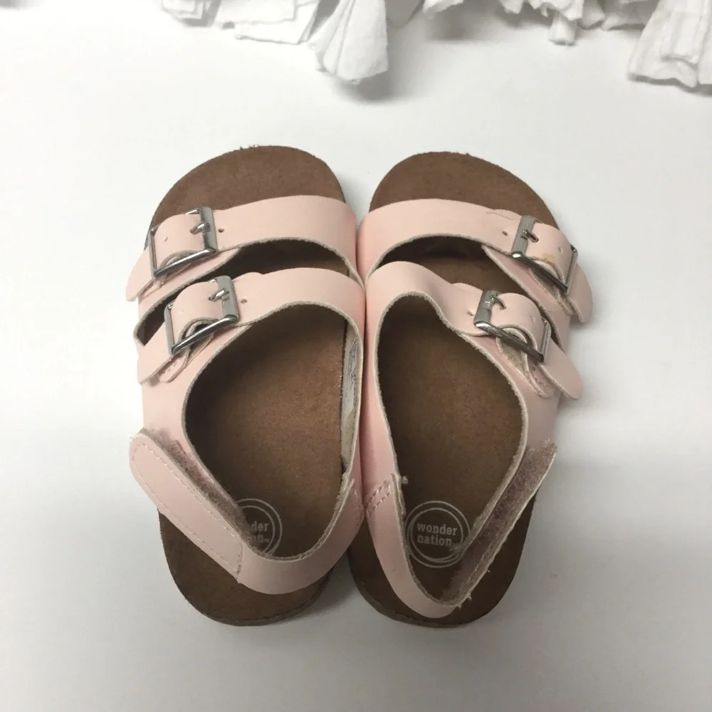 WONDER NATION sz 5 Girls Sandals Buckles + Hook n Loop Strap Pink